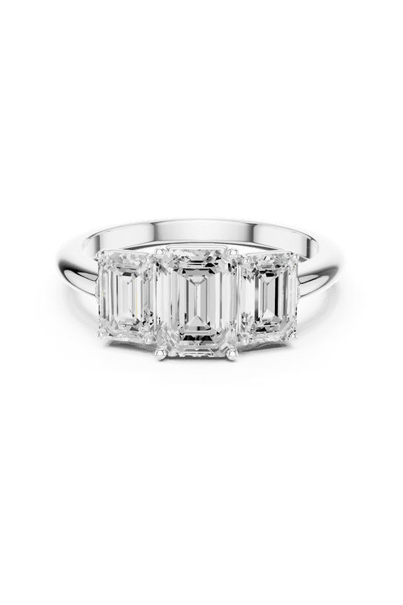 1.86 Carat Beautiful Emerald Cut | D/VVS1 Moissanite Diamond Engagement Ring - 3 Stone Bridal Ring - Promise Ring | 18K White Gold Over Sterling Silver | D/VVS1 Size 5