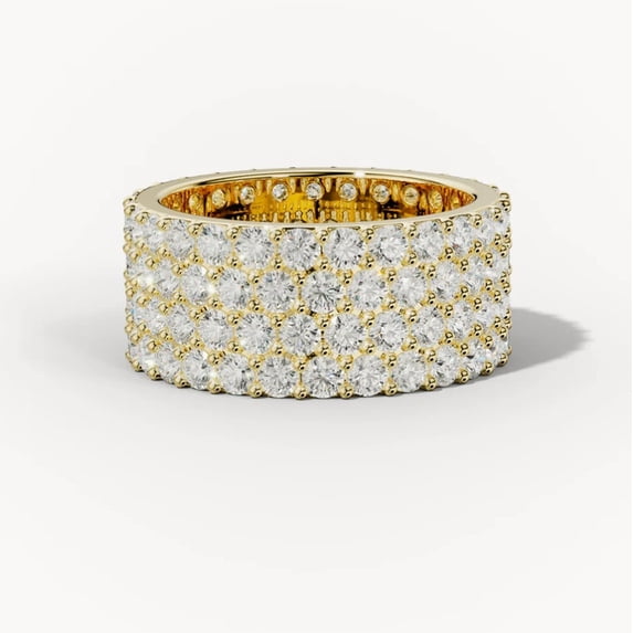 Zuwelria 2.00 Carat Round Cut Wonderful Moissanite Diamond Eternity Promise Band for Women | Wedding Ring for Women | 18K Yellow Gold Plated Silver Size 7