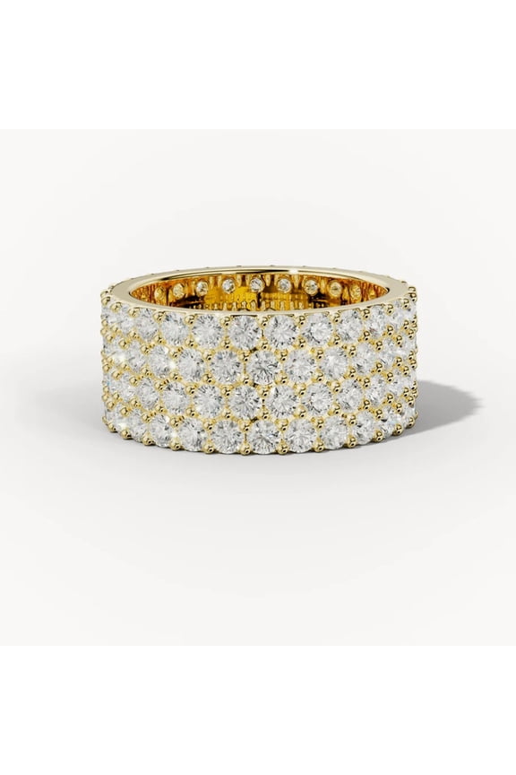 2.00 Carat Round Cut Wonderful Moissanite Diamond Eternity Promise Band for Women | Wedding Ring for Women | 18K Yellow Gold Plated Silver Size 7