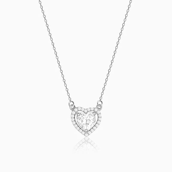 Zuwelria 2.00 Carat Beautiful Heart Shape Moissanite Diamond Necklace Pendant with Chain for Women | 18K White Gold Plated Silver | Halo Pendant for Engagement