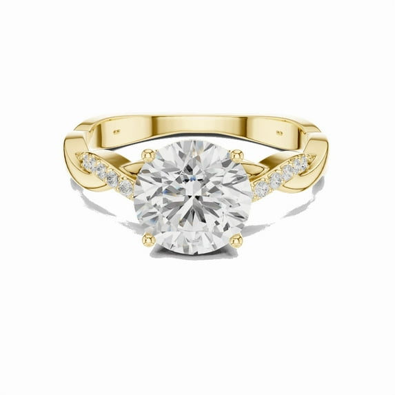 Zuwelria 2.08 CTW Round Shape | D/VVS1 Moissanite Diamond Engagement Ring - Promise Rings for Women | Solid 18K Yellow Gold Plated Silver Size 6