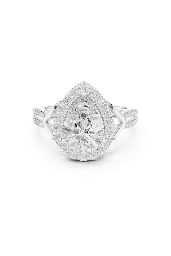 2.34 Carat Beautiful Pear Cut | D/VVS1 Moissanite Diamond Engagement Ring - Halo Bridal Ring - Promise Ring | 18K White Gold Over Sterling Silver | D/VVS1 Size 5