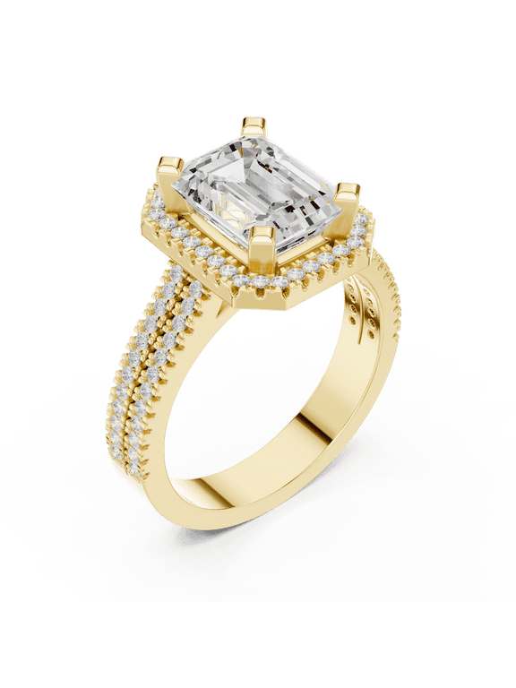 2.57 Carat Luxurious Emerald Cut Unique Moissanite Diamond Wedding Ring for Women | Promise Ring for Her | 18K Yellow Gold Plated Silver Size 7