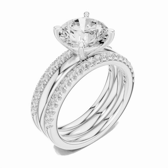 Zuwelria 2.50 Carat Round Cut Beautiful Moissanite Diamond Engagement Ring set for Women in Solid 18K White Gold Plated Silver | Diamond Rings for Women | Size 8