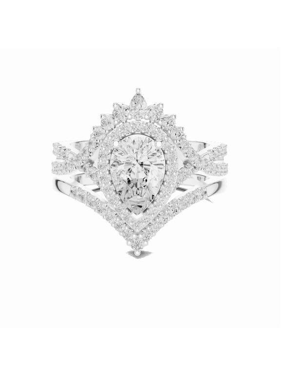 3.00 Carat Pear Cut Beautiful Solitaire Moissanite Diamond Engagement Ring set for Women in Solid 18K White Gold Plated Silver Size 8
