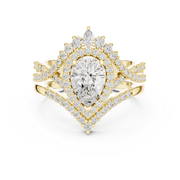 Zuwelria 3.00 Ctw Wonderful Pear Shape Moissanite Diamond Engagement Ring Set for her, Promise Rings for Her in Solid 18K Yellow Gold Plated Silver Size 6