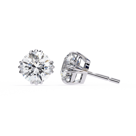 Zuwelria 3 Carat Round Cut Moissanite Solitaire Stud Earring 18K White Gold Plated Over S925 Real Silver Earrings for women
