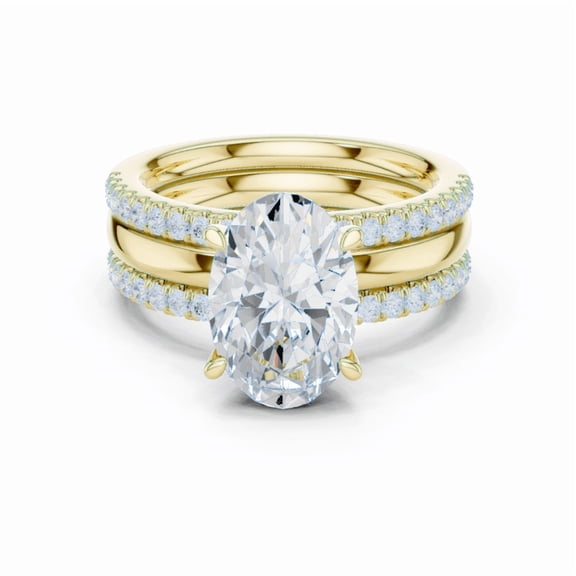 Zuwelria 4.13 Ctw Wonderful Oval Shape Moissanite Diamond Engagement Ring Set for her, Promise Rings for Her in Solid 18K Yellow Gold Plated Silver Size 6