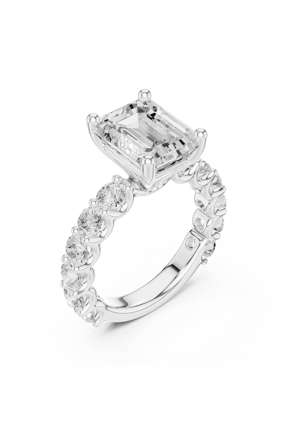 3.00 Carat Beautiful Emerald Shape Moissanite Diamond Engagement Ring - Bridal Ring - Promise Ring | 18K White Gold Over Sterling Silver | D/VVS1 Size 5