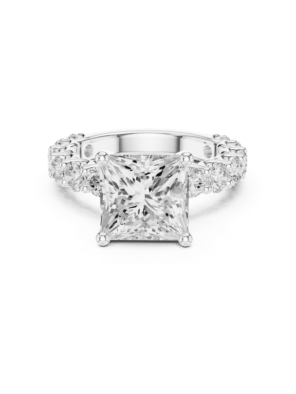 3.00 Carat Beautiful Princess Shape Moissanite Diamond Engagement Ring - Bridal Ring - Promise Ring | 18K White Gold Over Sterling Silver | D/VVS1 Size 5