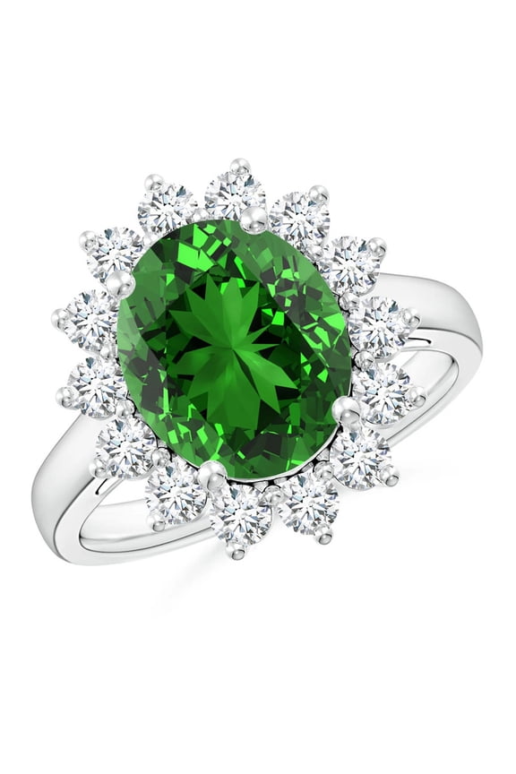 5.95 Carat New Design Oval Shape Green Emerald Gemstone Engagement Ring - Bridal Ring - Promise Diamond Ring | 18K White Gold Over Sterling Silver | Size 5