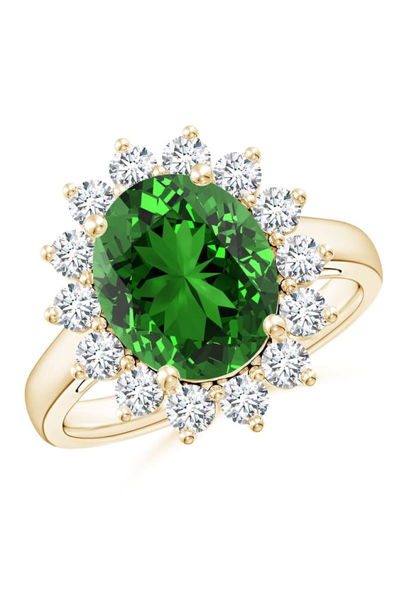 5.95 Ctw Stunning Oval Shape Green Emerald Gemstone Diamond Engagement Ring for her, Promise Rings for Her in Solid 18K Yellow Gold Plated Silver Size 6