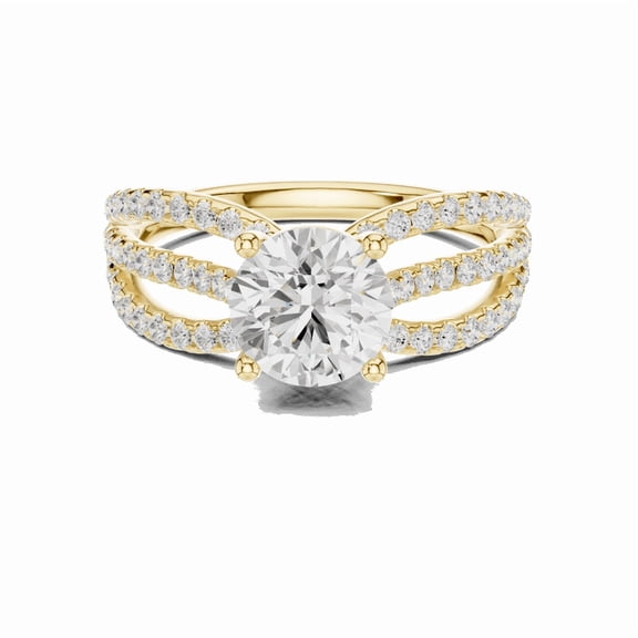 Zuwelria 2.20 Carat Luxurious Round Cut Unique Moissanite Diamond Promise Ring for Women | Engagement Ring for Her | 18K Yellow Gold Plated Silver Size 7