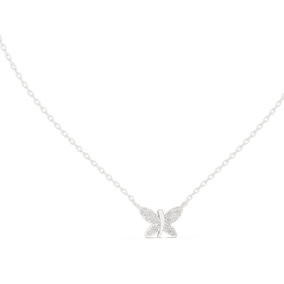 Zuwelria Beautiful Diamond Butterfly Pendants | 0.24 TCW Round Cut Moissanite Diamond Necklace Pendant with Chain for Women | 18K White Gold Plated Silver