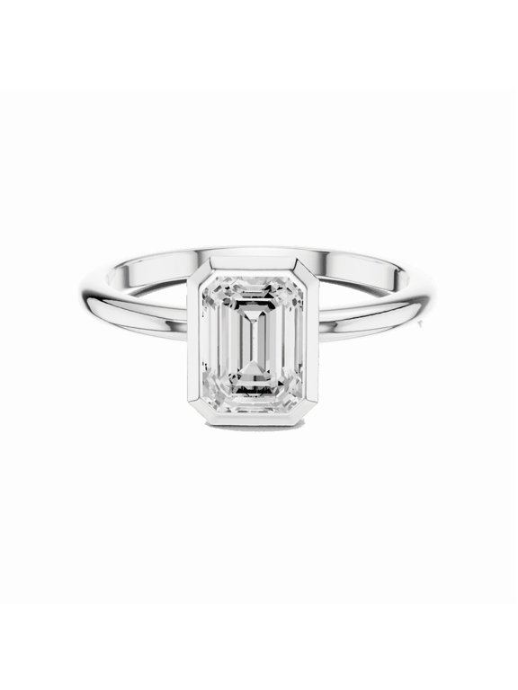 Bezel Promise Ring | Stunning 1.00 Carat Emerald Cut Moissanite Diamond Ring for Engagement and Wedding | 18K Gold Plated over Silver | D/VVS1 - Size7