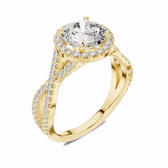 Zuwelria Certified 1.98 CTW Round Shape | D/VVS1 Moissanite Diamond Anniversary Ring - Promise Ring for Women | 18K Yellow Gold Plated over Silver Size 6