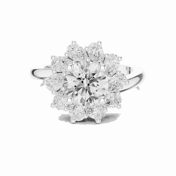 Zuwelria Certified D/VVS1 Diamond Halo Ring | 2.00 Carat Round Shape Moissanite Diamond Promise Ring for Women | 18K White Gold Plated over 925 Silver Size 8