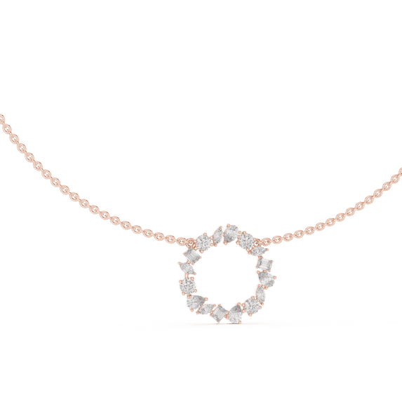 Zuwelria Certified Diamond Circle Pendant | 1.70 Carat Marquise Cut Diamond Pendant Necklace | 18K Rose Gold Plated Silver | New Diamond Pendant with Chain for Women
