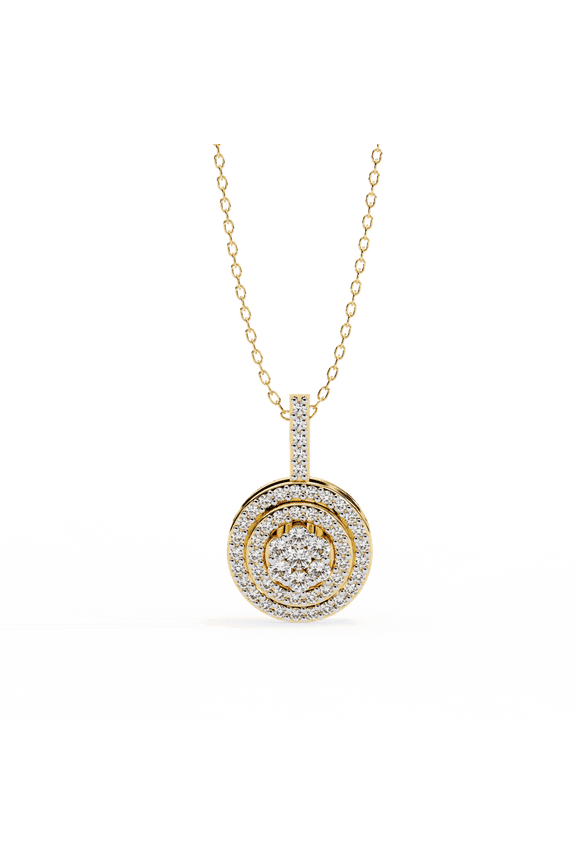 Certified Diamond Pendants | 0.26 Carat Latest Round Cut Moissanite Diamond Cluster Halo Pendant Necklace for Women 18K Yellow Gold Plated Silver | Pendants