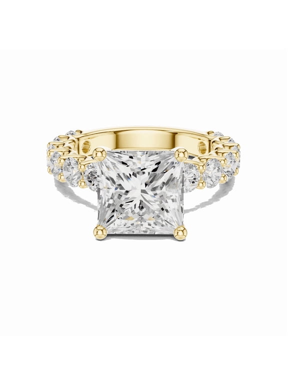 Certified Diamond Rings | 3.00 Carat Princess Shape Moissanite Diamond Wedding Ring for Women | Beautiful Bridal Ring for Ladies | 18K Yellow Gold Plating Over Silver Size 8
