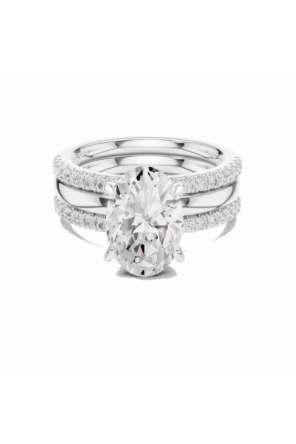 Certified Engagement Ring for Women, 4.13 Carat Oval Cut Moissanite Diamond Ring Set for Ladies, 18K White Gold Plated Sterling Silver -Size 6