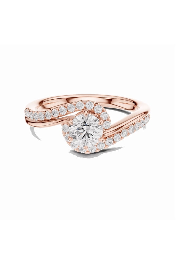 Certified Halo Engagement Ring for Women | 0.78 Carat Stunning Round Shape Moissanite Diamond Twisted Promise Ring for Her | 18K Rose Gold Plated over 925 Sterling Silver Size 6