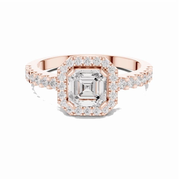 Zuwelria Certified Halo Engagement Ring for Women | 1.14 Carat Stunning Asscher Shape Moissanite Diamond Promise Ring for Her | 18K Rose Gold Plated over 925 Sterling Silver Size 6