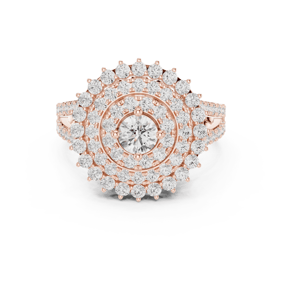 Zuwelria Certified Halo Engagement Ring for Women | 1.44 Carat Stunning Round Shape Moissanite Diamond Tripple Halo Promise Ring for Her | 18K Rose Gold Plated over 925 Sterling Silver Size 6