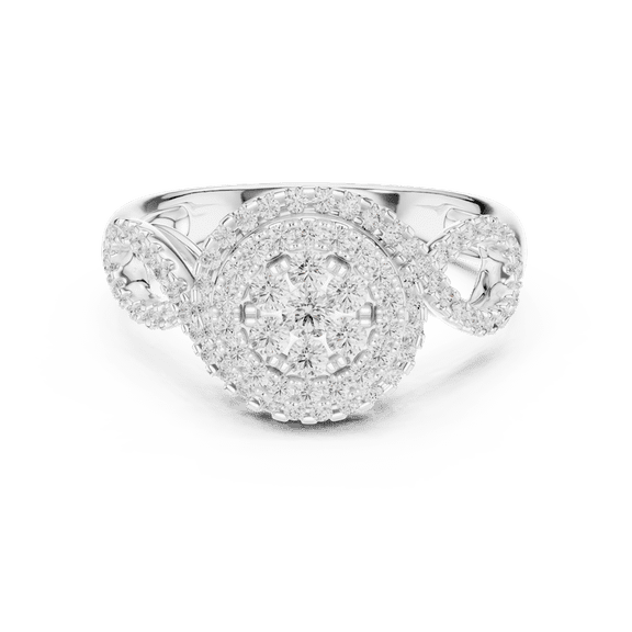 Zuwelria Certified Halo Promise Rings, 0.66 Ct Wonderful Round Shape Moissanite Diamond Wedding Ring for Women, 18K White Gold Plating Over 925 Silver Size 7