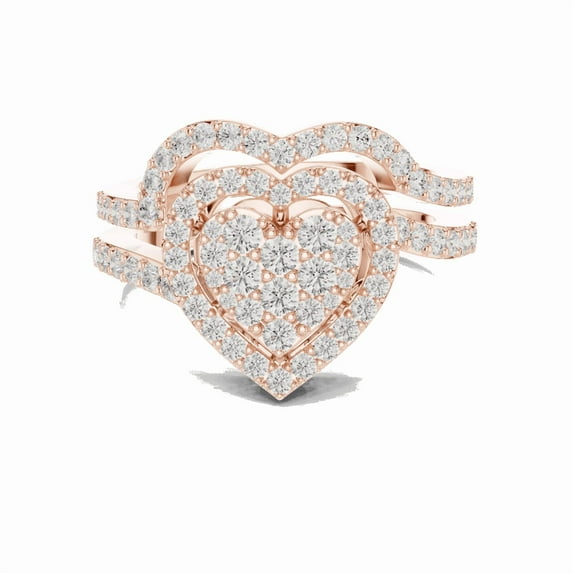 Zuwelria Certified Moissanite Bridal Rings | 0.94 Carat Latest Round Shape Moissanite Diamond Halo Engagement Ring Set for Her | 18K Rose Gold Plated Sterling Silver Size 6