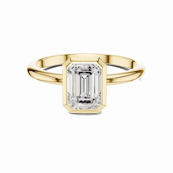 Zuwelria Certified Moissanite Diamond Ring | 1.00 Ct Emerald Cut Moissanite Engagement Ring for Women | Solitaire Diamond Wedding Rings | 18K Yellow Gold Plated Silver Size 7