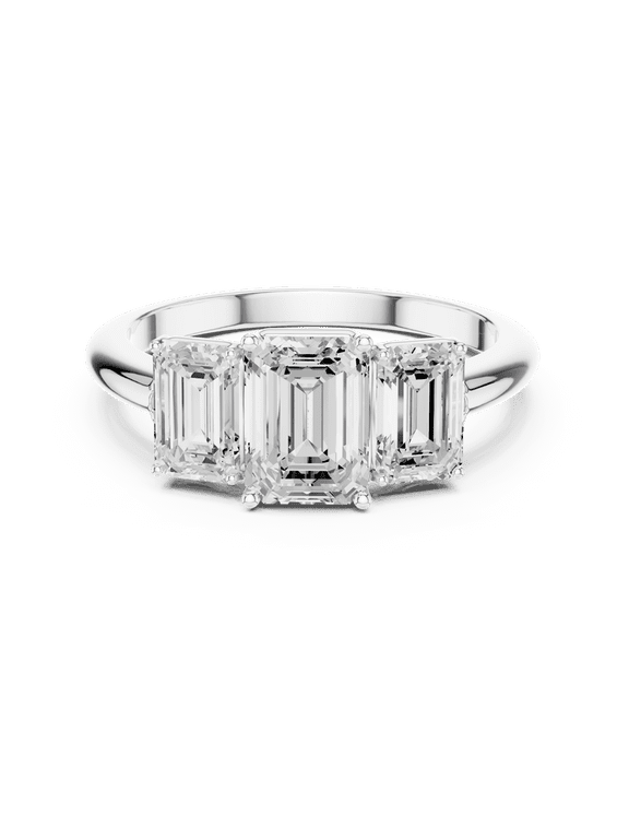 Certified Moissanite Diamond Ring | 1.86 Ct Emerald Cut Moissanite Engagement Ring for Women | Three Stone Diamond Wedding Rings | 18K White Gold Plated Silver Size 7