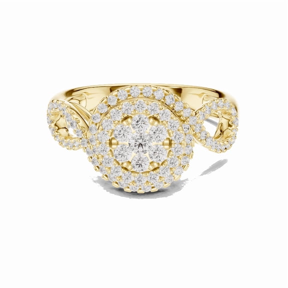 Zuwelria Certified Moissanite Diamond Rings | Sparkle 0.66 Ct Round Shape Moissanite Diamond Engagement - Promise Ring for Women | Halo with Accents Rings | 18K Yellow Gold Plated Silver Size 9