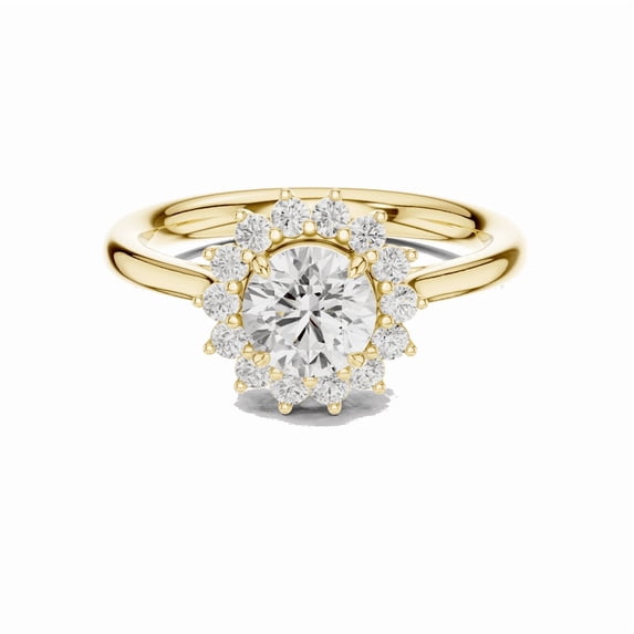 Zuwelria Certified Moissanite Promise Rings for Her | 1.25 Ct Latest Round Shape Moissanite Diamond Engagement Ring for Women | Halo Rings | 18K Yellow Gold Plated Silver Size 9