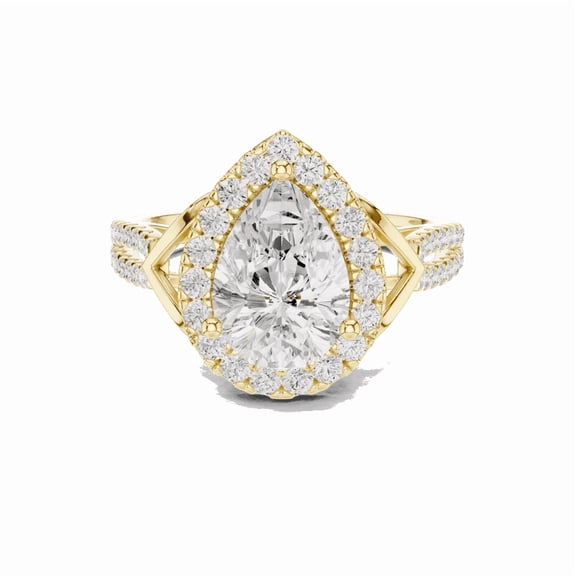 Zuwelria Certified Moissanite Promise Rings | Sparkle 2.34 Ct Pear Shape Moissanite Diamond Engagement - Promise Ring for Women | Halo with Accents Rings | 18K Yellow Gold Plated Silver Size 9
