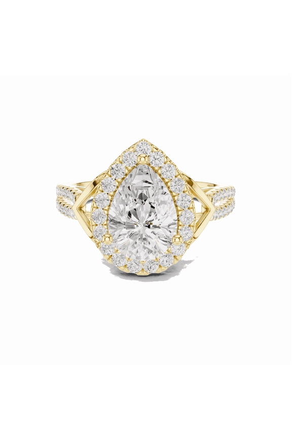 Certified Moissanite Promise Rings | Sparkle 2.34 Ct Pear Shape Moissanite Diamond Engagement - Promise Ring for Women | Halo with Accents Rings | 18K Yellow Gold Plated Silver Size 9