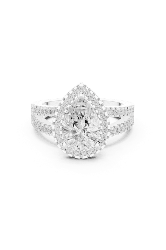 Certified Moissanite Ring for Her | 2.17 Ct New Design Pear Cut Moissanite Diamond Ring for Women | Color/ Clarity - D/VVS1 | 18K White Gold Plated Sterling Silver Size 9