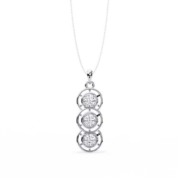 Zuwelria Certified Moissanite Three Stone Pendant | 1.01 TCW Wonderful D/VVS1 Round Shape Diamond Pendant Necklace with Chain for Engagement | 18K White Gold over Silver