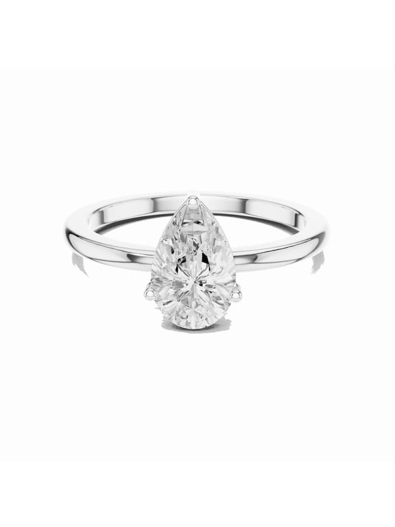 Certified Moissanite Wedding Rings | 1.00 Ct D/VVS1 Latest Design Pear Cut | Moissanite Diamond Ring for Wedding | Solitaire Diamond Rings | 18K White Gold Plated Silver Size 8