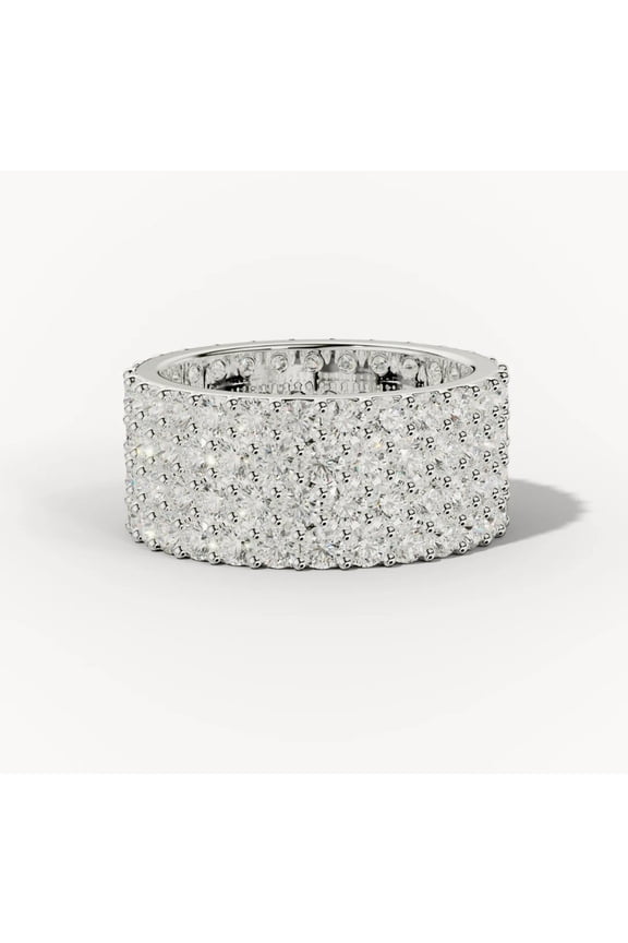 Certified Promise Rings, 2.00 Ct Latest Design Round Shape Moissanite Diamond Eternity Band for Women, 18K White Gold Plating Over 925 Silver Size 7