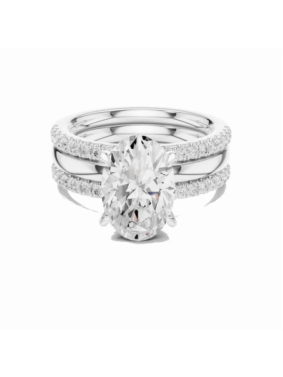 Certified Promise Rings, 4.13 Ct Latest Design Oval Shape Moissanite Diamond Ring set for Women, 18K White Gold Plating Over 925 Silver Size 7