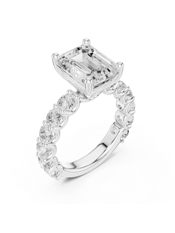Certified Promise Rings, 5.92 Ct Latest Design Emerald Shape Moissanite Diamond Anniversary Ring for Women, 18K White Gold Plating Over 925 Silver Size 7