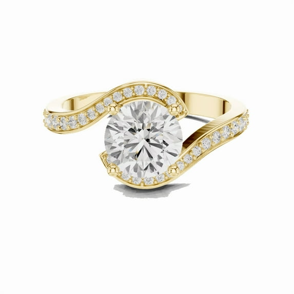 Zuwelria Certified Rings | 1.73 Ct Round Shape Moissanite Diamond Engagement Ring for Women | Shiny Diamond Wedding Rings for Ladies | 18K Yellow Gold Plated Silver Size 9