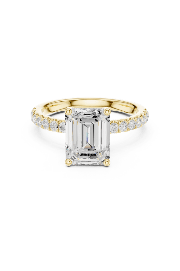 Certified Rings | 2.50 Ct Emerald Shape Moissanite Diamond Engagement - Promise Ring for Women | Shiny Diamond Wedding Rings for Ladies | 18K Yellow Gold Plated Silver Size 9