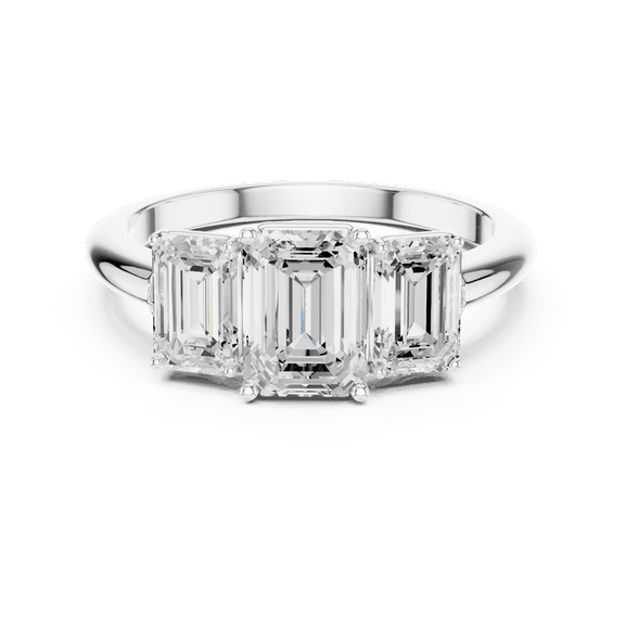 Zuwelria Certified Three Stone Diamond Ring, Wonderful 1.86 Carat Emerald Cut Three Stone Moissanite Diamond Wedding Ring for Ladies, 18K White Gold Plated Sterling Silver Size 6