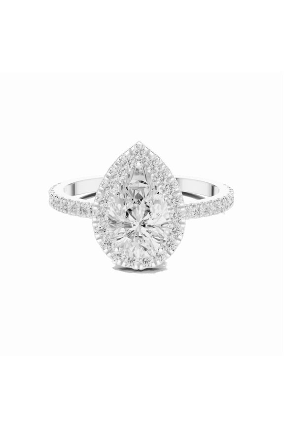 Certified Wedding Ring for Women, Wonderful 1.37 Carat Pear Cut Halo Moissanite Diamond Wedding Ring for Ladies, 18K White Gold Plated Sterling Silver -Size 6