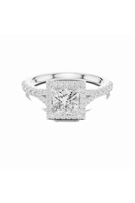 Certified Wedding Ring for Women, Wonderful 1.41 Carat Princess Cut Halo Moissanite Diamond Wedding Ring for Ladies, 18K White Gold Plated Sterling Silver Size 6