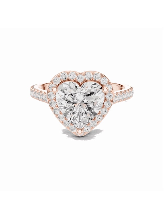 Diamond Promise Ring | Beautiful 2.45 Carat Heart Cut Moissanite Diamond Engagement Ring for Ladies | 18K Rose Gold Plated over Silver | D/VVS1 Size 7
