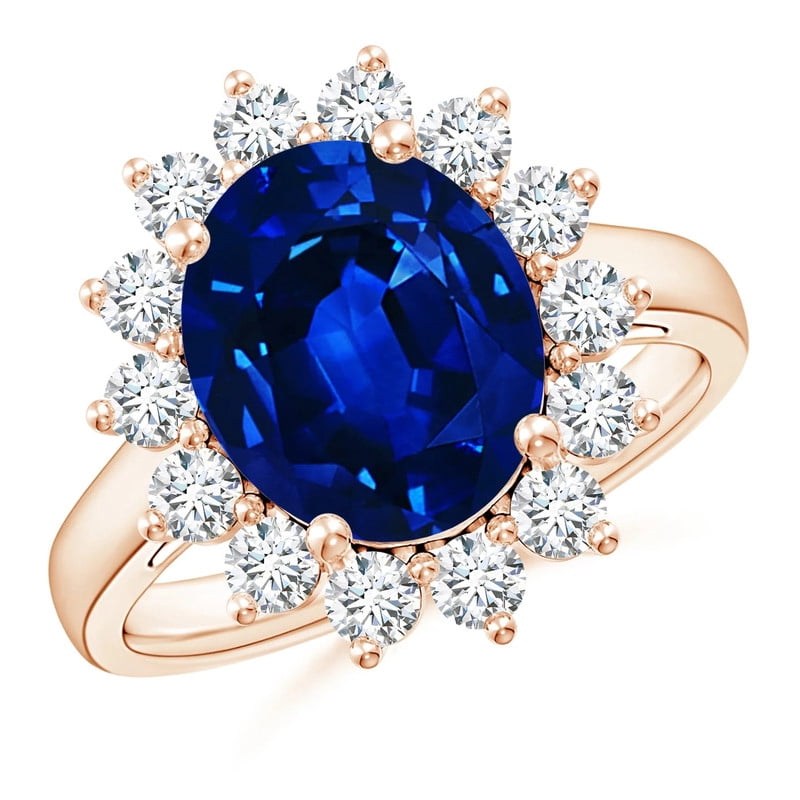 Zuwelria Diana Rings for Women | 5.95 Ct Beautiful Oval Cut Blue Sapphire Gemstone Diamond Engagement Ring for Her | 18K Rose Gold Plated Over 925 Sterling Silver Size 5