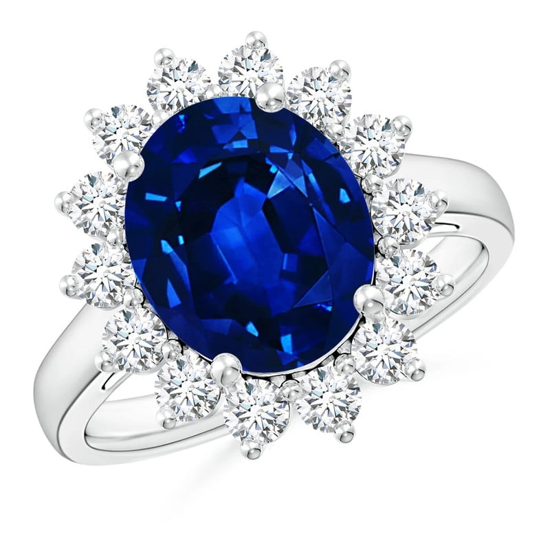 Zuwelria Engagement Ring for Women, 5.95 Carat Oval Cut Blue Sapphire Gemstone Diamond Ring for Ladies, 18K White Gold Plated Sterling Silver Size 6